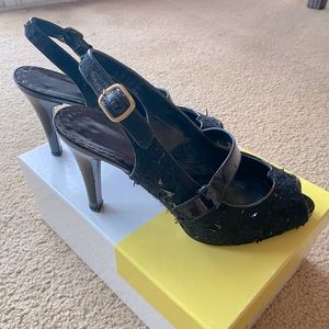 Bettye Muller Sparkle Wool Slingback Black Heels